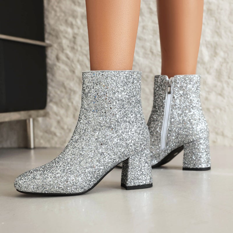 Wish Winter Fashion High Heel Women'S Shoes 40-48 Plus Size Sequins All-Match Low Boots - Image 3