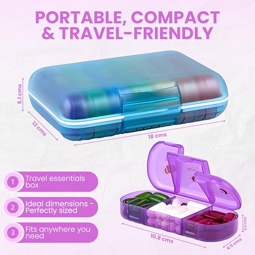 OCEANEVO 3 Times a Day, Weekly Medicine Storage Organizer box for Home and Travel, 7 days Pill Organizer Box for Vitamins, Tablet & Supplements - Multi Color - 3 Compartments - 1 Year Warranty - Image 3