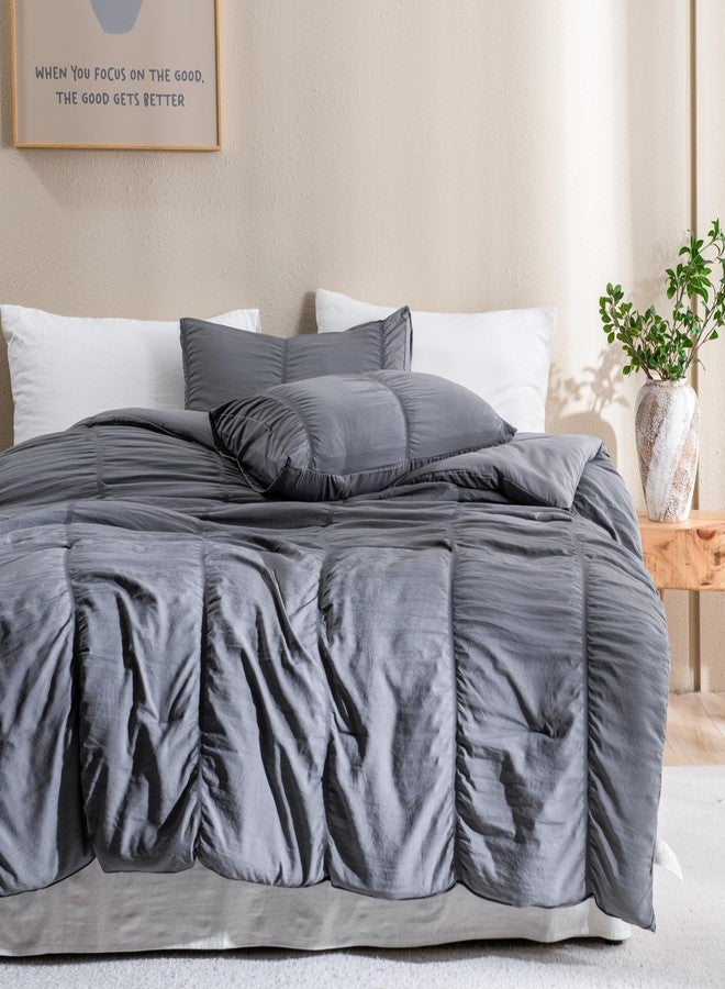 Andency Dark Grey Comforter King (104x90 inches), 3 Pieces Soft Microfiber Lightweight Gray Seersucker Comforter with 2 Pillowcases, All Season Striped Textured Bedding Comforter Set - Image 1