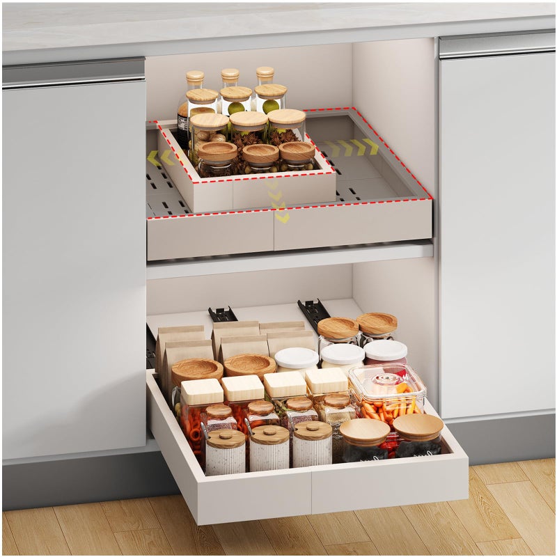 Pull out Cabinet Organizer3 Sliding RailsWidth 1116Depth 1317 ExpandableNo Drill Adjustable Slide out Drawers for KitchenPantry Adhesive Roll out Shelvesfor Cabinets Without LipWhite