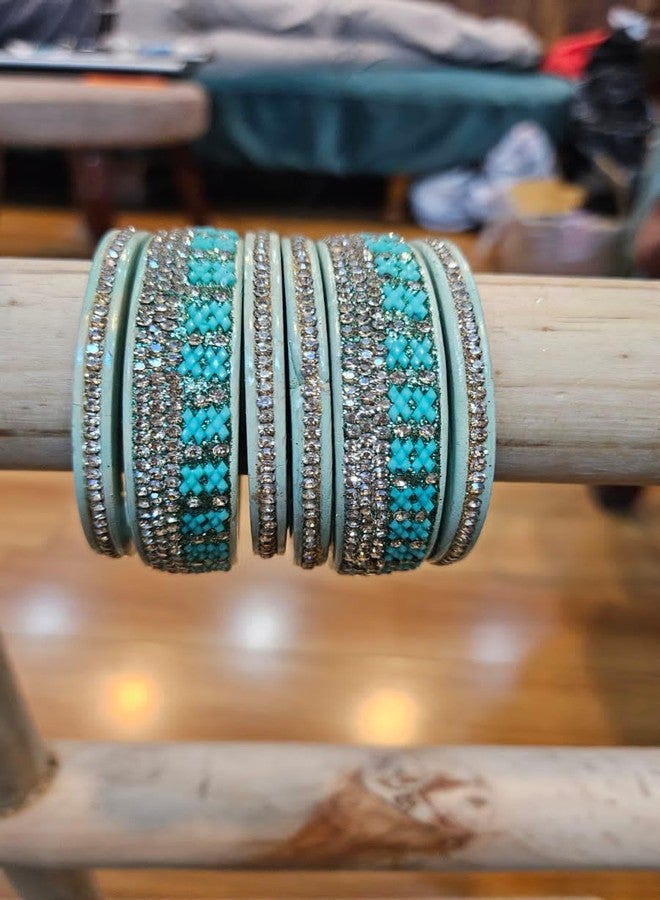 BANGLESKART Glass Bangle Set, Handmade Bangles, for Women's, (1Pair) Sky blue (2.6) - Image 2