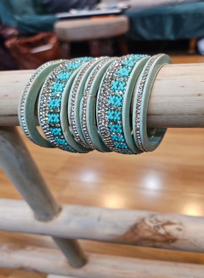 BANGLESKART Glass Bangle Set, Handmade Bangles, for Women's, (1Pair) Sky blue (2.6) - Image 4
