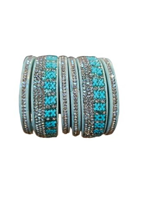 BANGLESKART Glass Bangle Set, Handmade Bangles, for Women's, (1Pair) Sky blue (2.6) - Image 1
