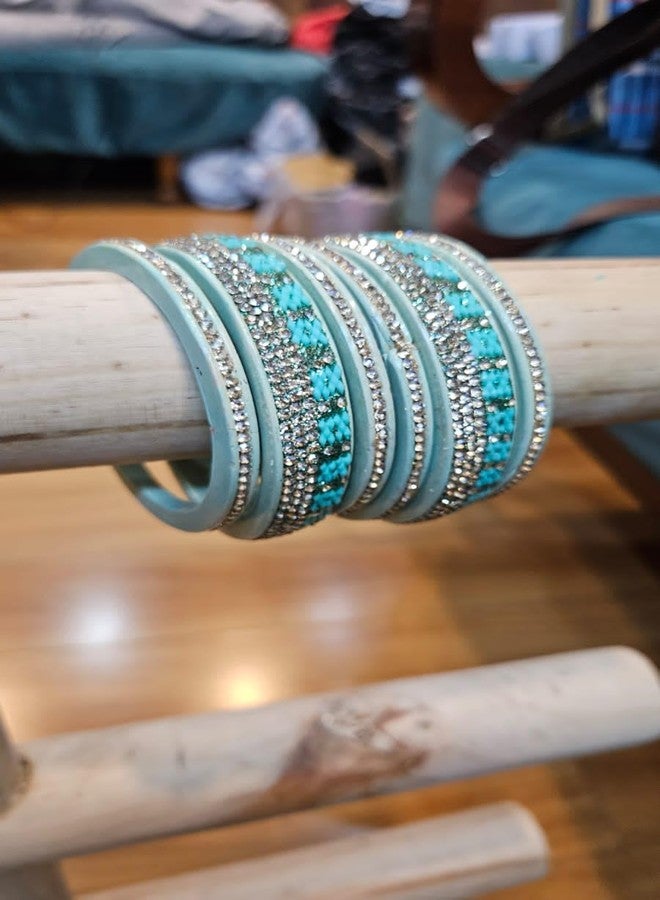 BANGLESKART Glass Bangle Set, Handmade Bangles, for Women's, (1Pair) Sky blue (2.6) - Image 3