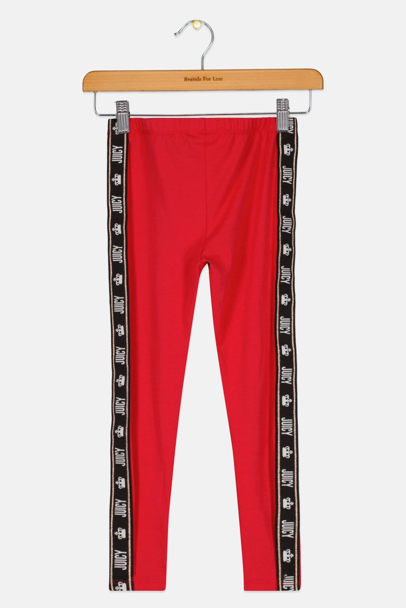 Juicy by Juicy Couture Kids Girl Brand Logo Pull On Leggings, Red - Image 2