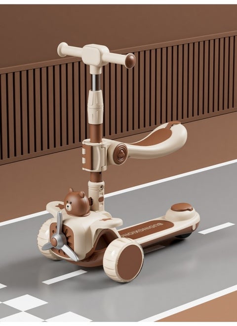 3-in-1 Kick Scooter, Upgraded Adjustable Height Handlebars and Removable Seat LED Music Lighted Wheels and Anti-Slip Deck