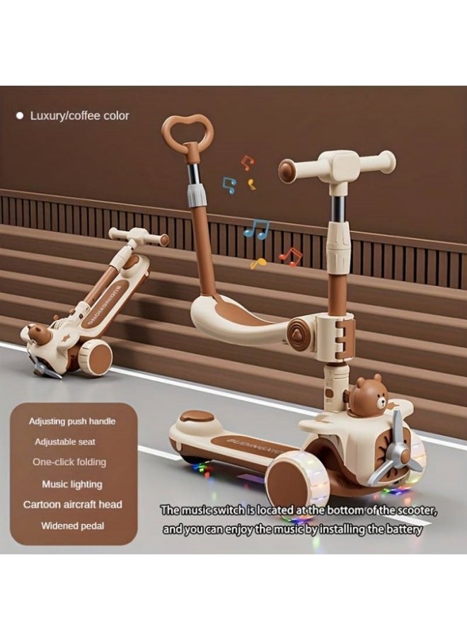 Generic - 3-in-1 Kick Scooter, Upgraded Adjustable Height Handlebars and Removable Seat LED Music Lighted Wheels and Anti-Slip Deck - Image 1
