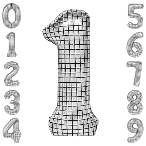 cocodino 40 Inch Large Silver Disco Ball Print Number Balloon for New Years Eve 70s Birthday Party Supplies Disco Party Decorations Number 1 - Image 1