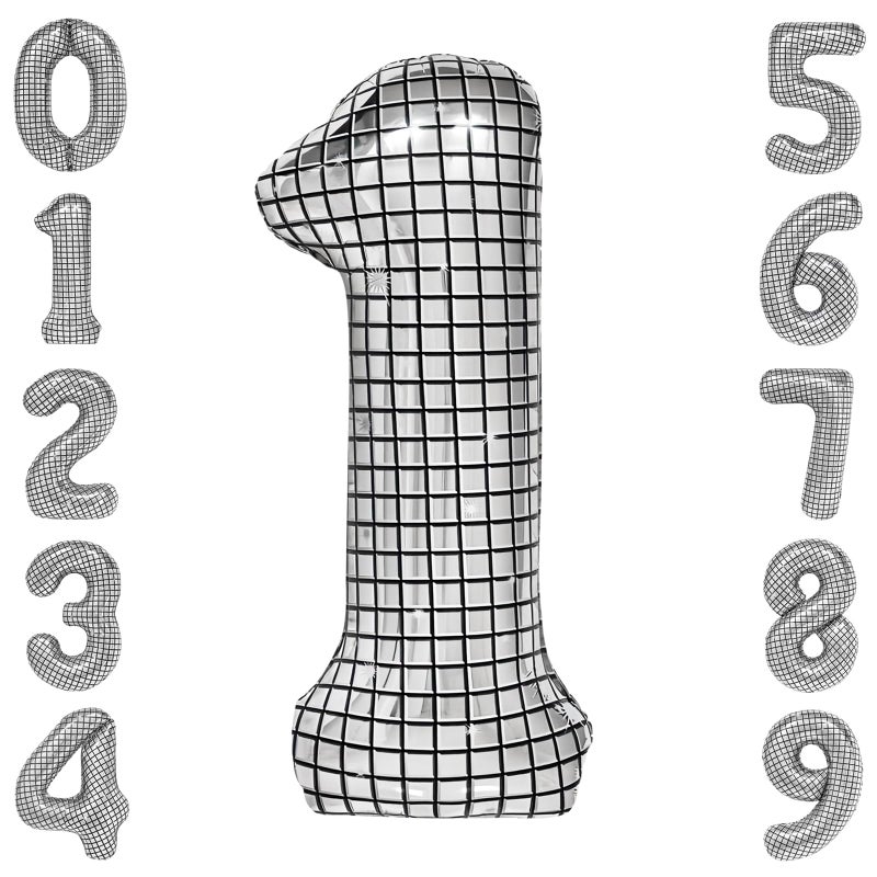 cocodino 40 Inch Large Silver Disco Ball Print Number Balloon for New Years Eve 70s Birthday Party Supplies Disco Party Decorations Number 1 - Image 2