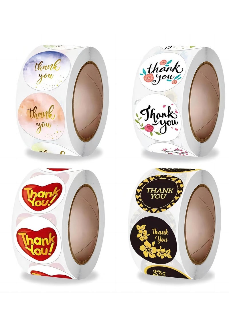 Excefore 4 Rolls 2000 Pieces Thank You Stickers, 2.5cm/1inch Self Adhesive Gift Label Stickers, Suitable for Baking Packaging, Business Letters, Envelope Seals, Decorative Presents  - Image 1