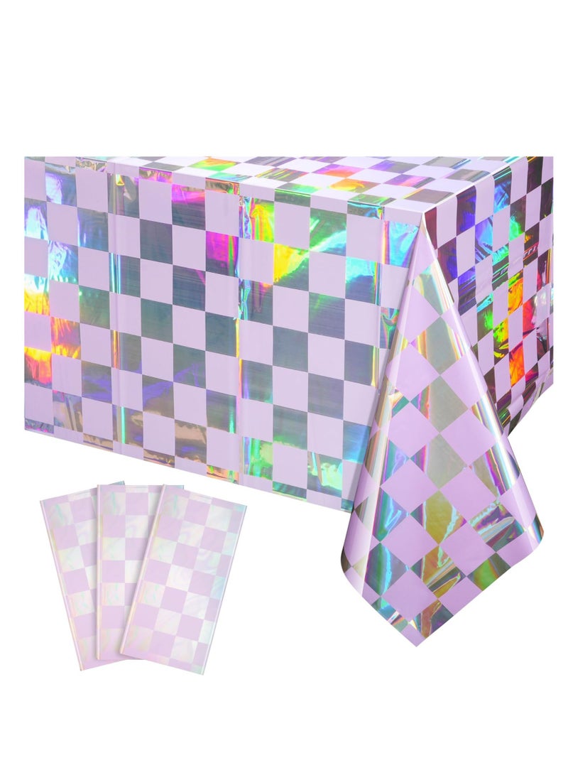 Excefore 3 عبوات مفرش طاولة قزحي، أغطية طاولة بلاستيكية وردية لامعة قابلة للتخلص منها، مناسبة لحفلات عيد ميلاد الفتيات والزفاف (54x108 إنش) - Image 1