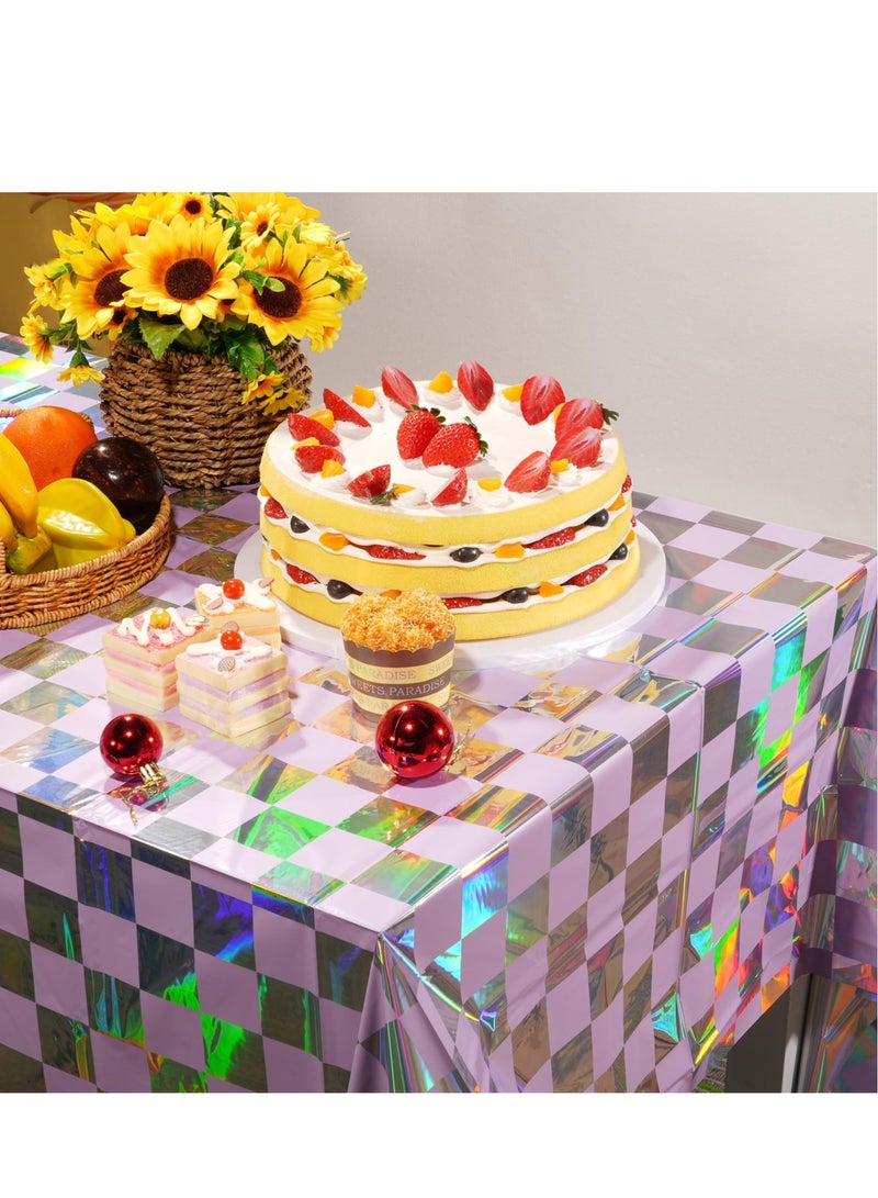 Excefore 3 عبوات مفرش طاولة قزحي، أغطية طاولة بلاستيكية وردية لامعة قابلة للتخلص منها، مناسبة لحفلات عيد ميلاد الفتيات والزفاف (54x108 إنش) - Image 5