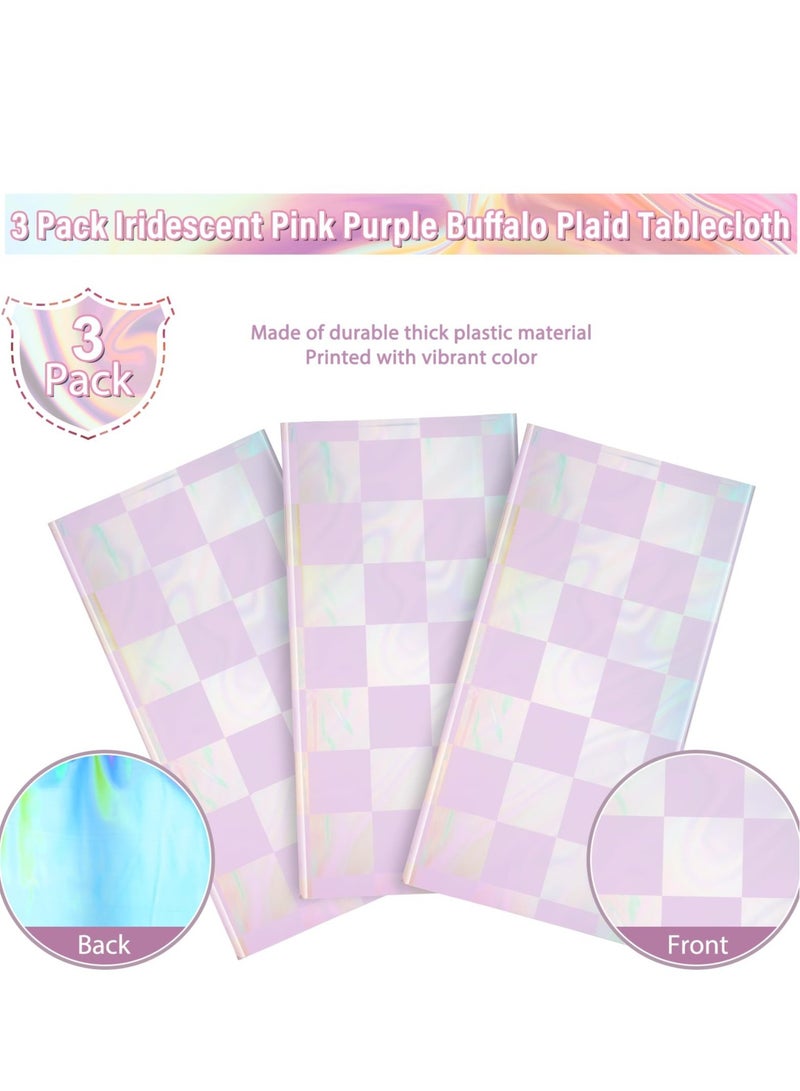 Excefore 3 عبوات مفرش طاولة قزحي، أغطية طاولة بلاستيكية وردية لامعة قابلة للتخلص منها، مناسبة لحفلات عيد ميلاد الفتيات والزفاف (54x108 إنش) - Image 4