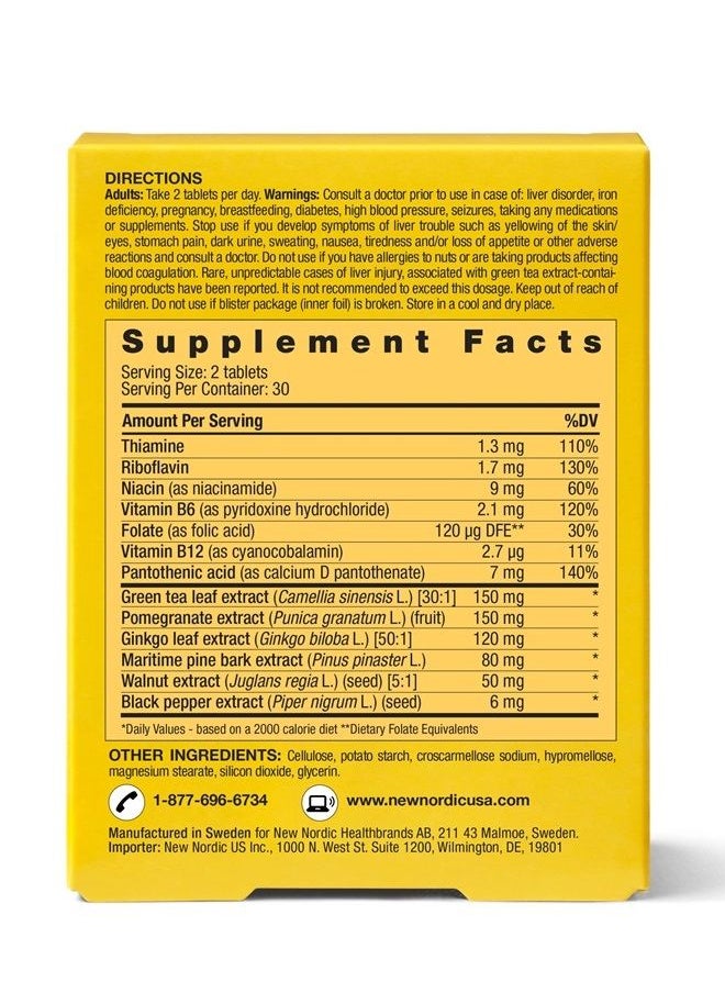 New Nordic - Clear Brain Tablets | Supports Normal Cognitive Health and Memory | with Green Tea and Walnut | Swedish Made | 60 Count (Pack of 1) - Image 1