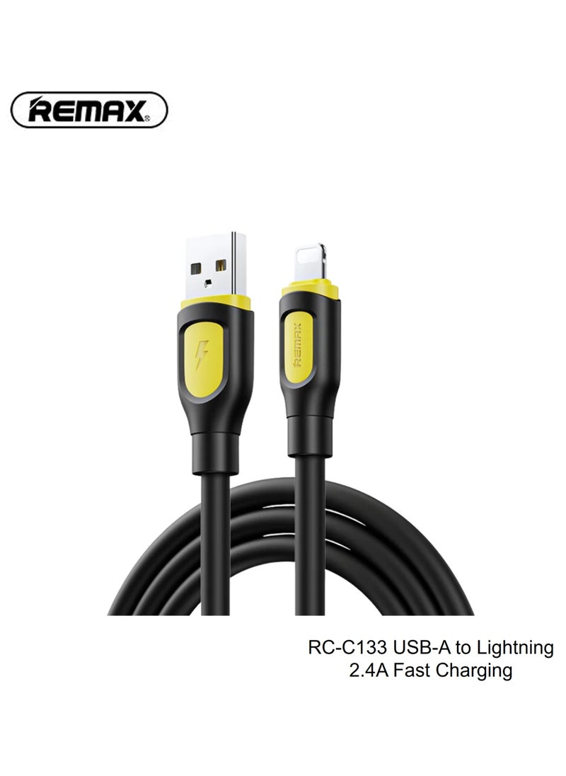 REMAX RC-C113 Ruinay Series USB A to Lightning Charging Data Cable,1M, USB C, 2.4A Fast Charging, Black, for iPhone 14 13 12 11 X Xs Pro, Pro Max, Plus, iPad  - Image 1