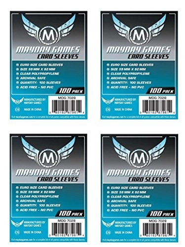 Mayday Games 7028 Clear Sleeves 59x92mm Euro Game Size (4x100, 400 sleeves) - Image 1
