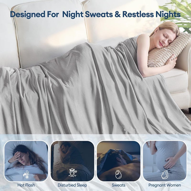VFROO Cooling Blanket for Hot Sleepers Throw XL Size 50''×70'', Summer Blanket Thin Lightweight Breathable, Absorbs Sweat Heat to Keep Adults Cool, Cold Blanket for Sleeping on Bed Couch, Grey - Image 5