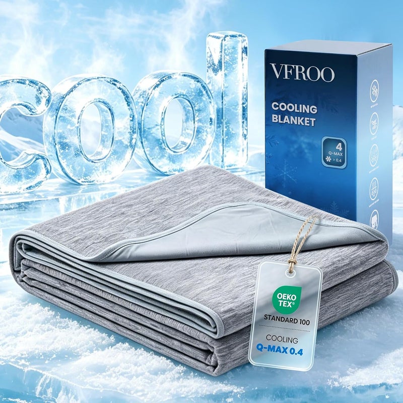 VFROO Cooling Blanket for Hot Sleepers Throw XL Size 50''×70'', Summer Blanket Thin Lightweight Breathable, Absorbs Sweat Heat to Keep Adults Cool, Cold Blanket for Sleeping on Bed Couch, Grey - Image 1
