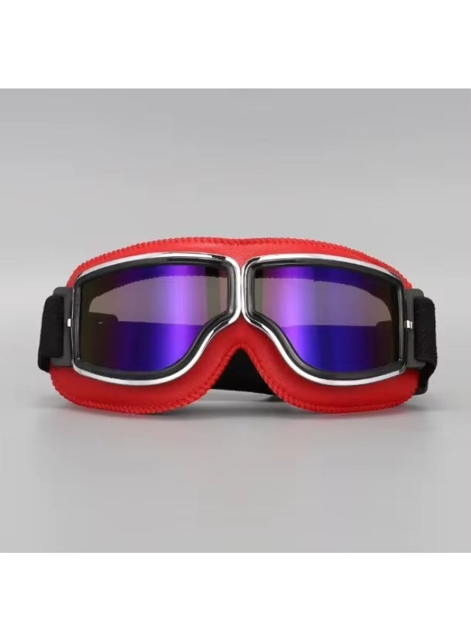 Red Frame Color Film Harley Retro Riding Glasses Helmet Sand Goggles Half Helmet Full Helmet Motorcycle Goggles Windshield Goggles Outdoor Sports