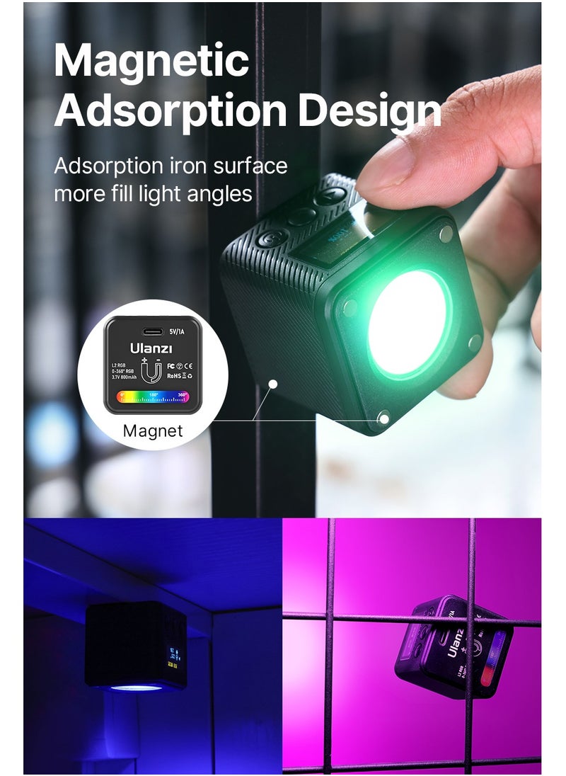 Ulanzi - Ulanzi L2 RGB Mini COB Video Camera, Light Dimmable, 360° Full-Color Light, with Diffuser Honeycomb Photography, for DSLR Camera - Image 1
