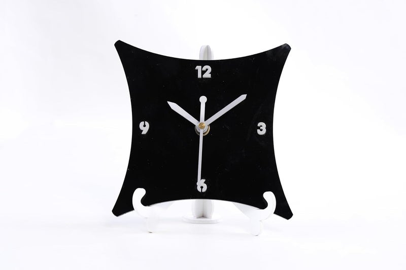 DHARMISHO DHARMISHO Acrylic Table Top Clock with Stand Study Office Kids Room White Black Color 15 Cm with Out Glass CL 098  - Image 1