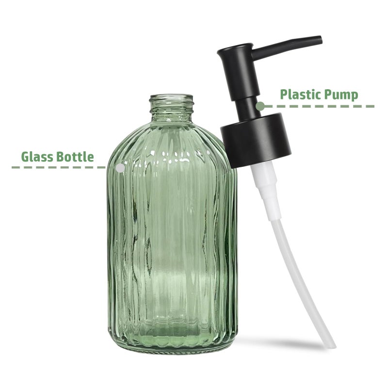 Guokanfly 14 Oz Black Pump Glass Soap Dispenser, Green Stripe Countertop Refillable Liquid Bottle Hand Dish Lotion Dispenser with Plastic Pump, for Kitchen, Bathroom - Image 2