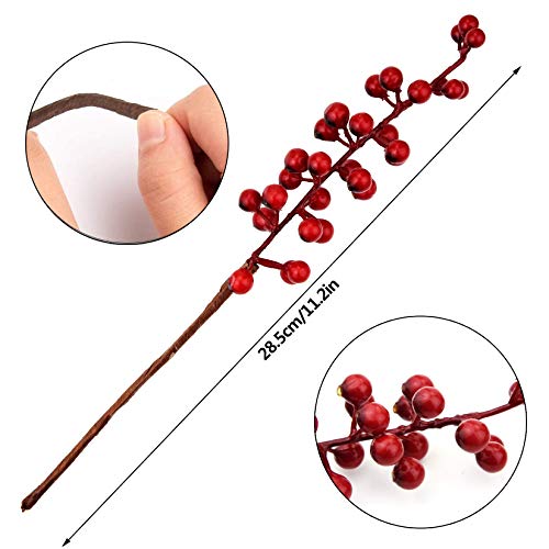 Jmkcoz 12 Pack Artificial Red Berry Stems Branches, Fake Burgundy Berry Picks Holly Berries for Christmas Tree Xmas Valenintes Wreath Decorations Floral Arrangements Home Holiday DIY Crafts Decor - Image 2