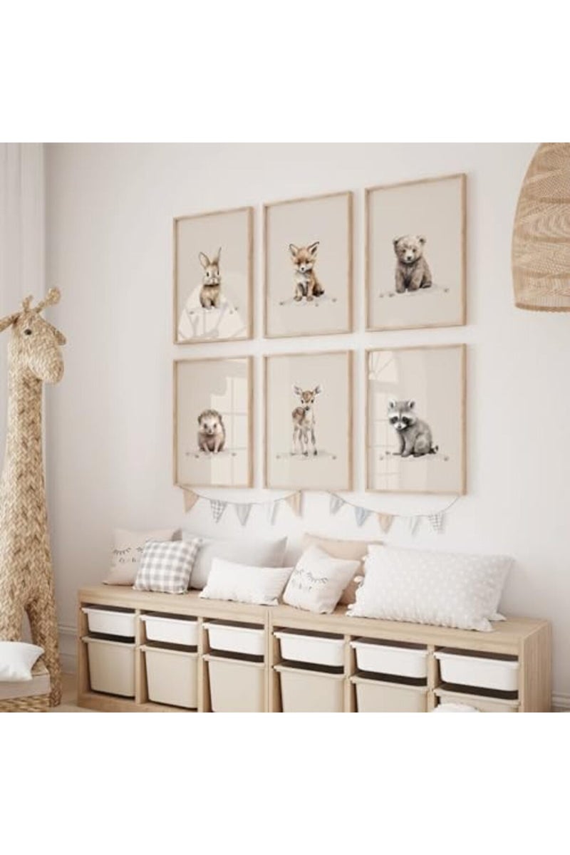 Youillne Woodland Nursery Wall Art Decor Safari Jungle Animal Prints Canvas Baby Boy Nursery Wall Art Pictures Forest Animal Poster Artwork for Boy Bedroom 12x16 Inch Unframed Set of 6 - Image 4