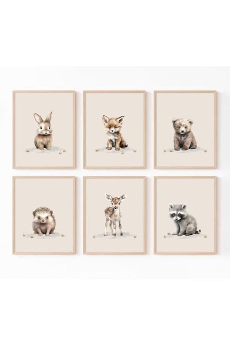 Youillne Woodland Nursery Wall Art Decor Safari Jungle Animal Prints Canvas Baby Boy Nursery Wall Art Pictures Forest Animal Poster Artwork for Boy Bedroom 12x16 Inch Unframed Set of 6 - Image 2