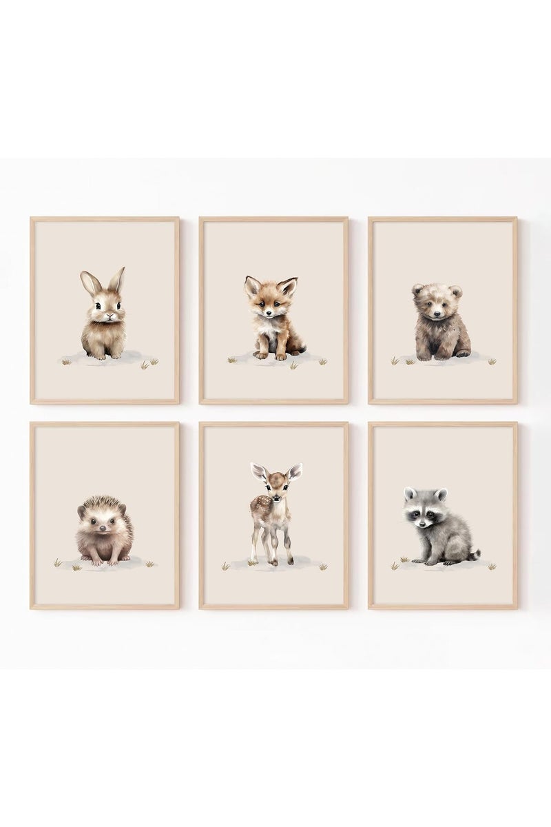 Youillne Woodland Nursery Wall Art Decor Safari Jungle Animal Prints Canvas Baby Boy Nursery Wall Art Pictures Forest Animal Poster Artwork for Boy Bedroom 12x16 Inch Unframed Set of 6 - Image 1