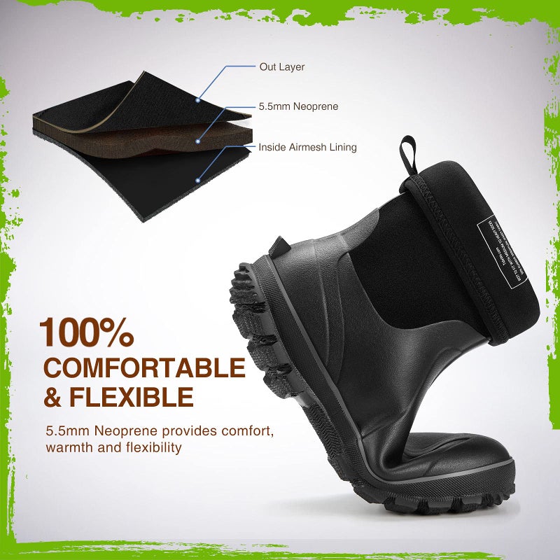 TIDEWE Rubber Boots for Men, 5.5mm Neoprene Insulated Rain Boots with Steel Shank, Waterproof Mid Calf Hunting Boots, Sturdy Rubber Work Boots for Farming Gardening Fishing (Black Size 9) - Image 5