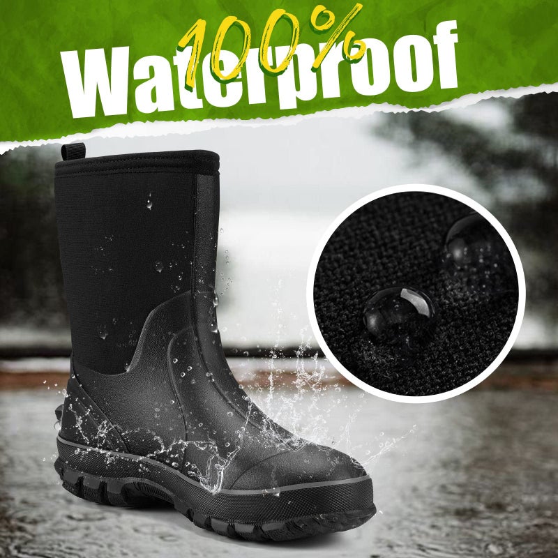 TIDEWE Rubber Boots for Men, 5.5mm Neoprene Insulated Rain Boots with Steel Shank, Waterproof Mid Calf Hunting Boots, Sturdy Rubber Work Boots for Farming Gardening Fishing (Black Size 9) - Image 4