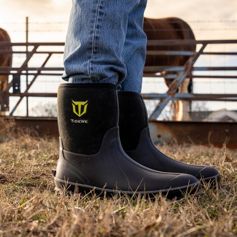 TIDEWE Rubber Boots for Men, 5.5mm Neoprene Insulated Rain Boots with Steel Shank, Waterproof Mid Calf Hunting Boots, Sturdy Rubber Work Boots for Farming Gardening Fishing (Black Size 9) - Image 3