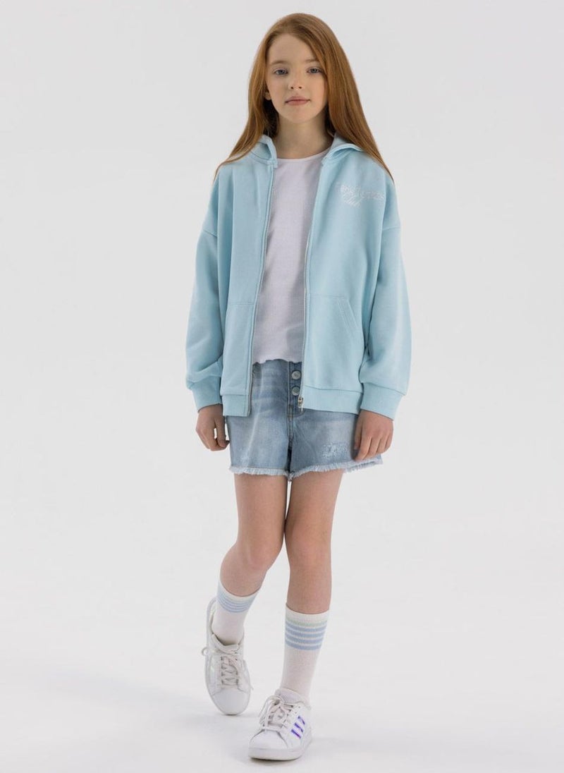 MINOTI Girls Zip-Up Hoodie with Front Pockets and Hood  - Image 1