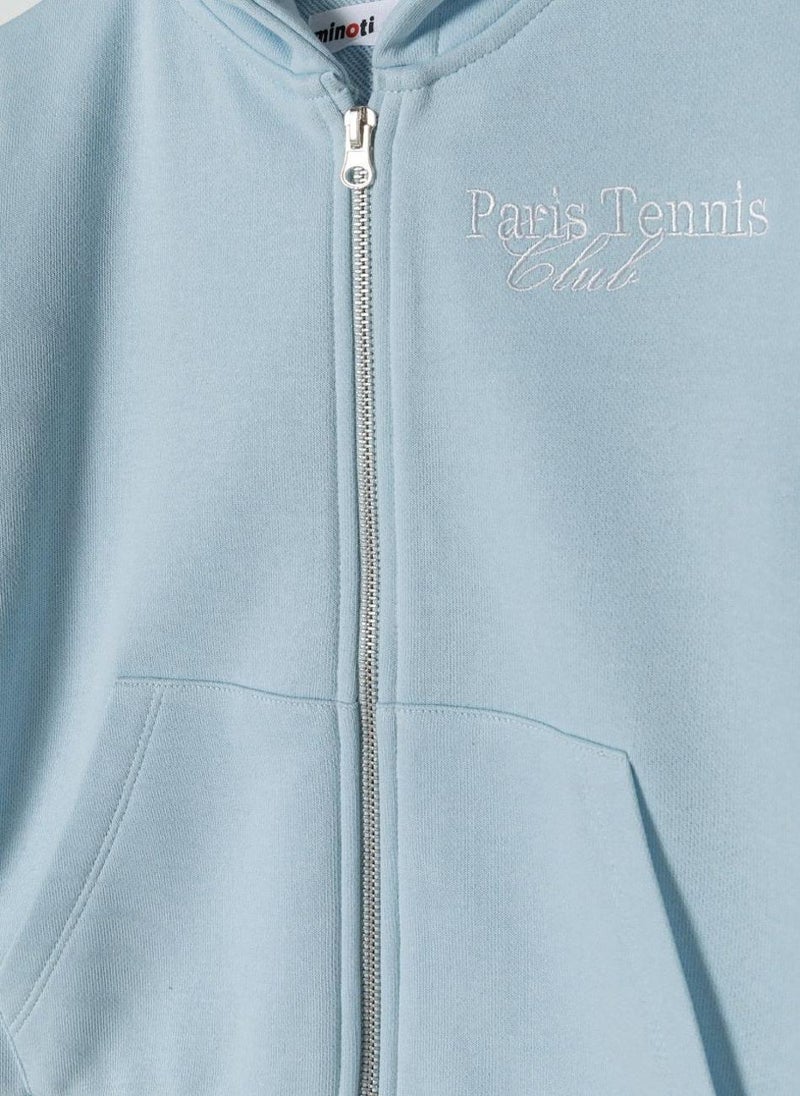 MINOTI Girls Zip-Up Hoodie with Front Pockets and Hood  - Image 4