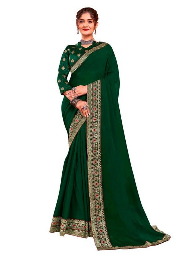 saree mall ساري مول ساري مزخرف من جورجيت للنساء مع قطعة بلوزة غير مخيطة (أخضر_VIRAT01_SM) - Image 1