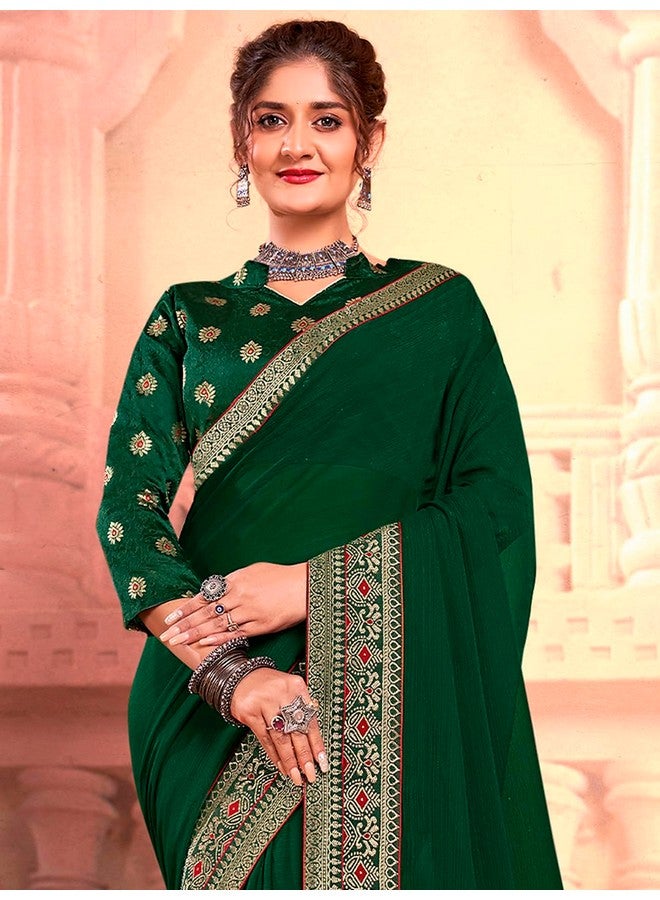 saree mall ساري مول ساري مزخرف من جورجيت للنساء مع قطعة بلوزة غير مخيطة (أخضر_VIRAT01_SM) - Image 2