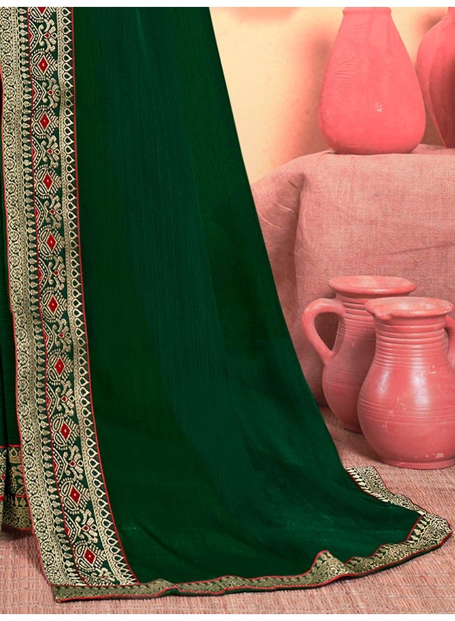 saree mall ساري مول ساري مزخرف من جورجيت للنساء مع قطعة بلوزة غير مخيطة (أخضر_VIRAT01_SM) - Image 5