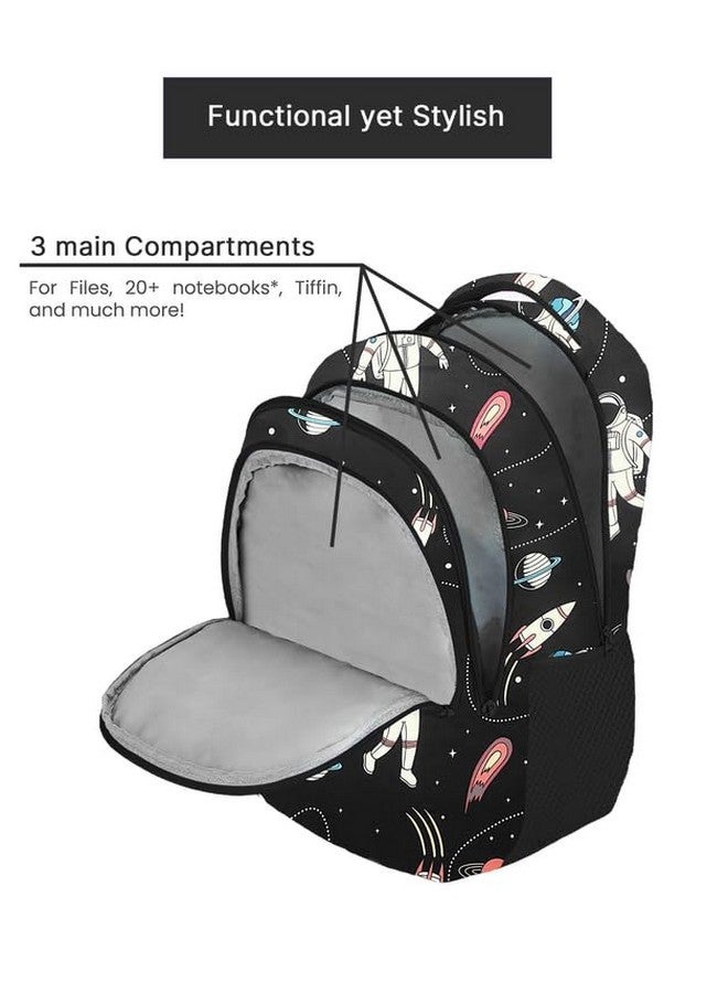 Frantic حقيبة ظهر مدرسية مقاومة للماء من بوليستر 26 لتر 3 أقسام مع حقيبة أقلام/قرطاسية لحقيبة مدرسية للطلاب من الصف 1 إلى 8 حقيبة يومية لحقيبة نزهة للأولاد والبنات (RR_أسود_رائد_فضاء_ولد_24_A) - Image 4