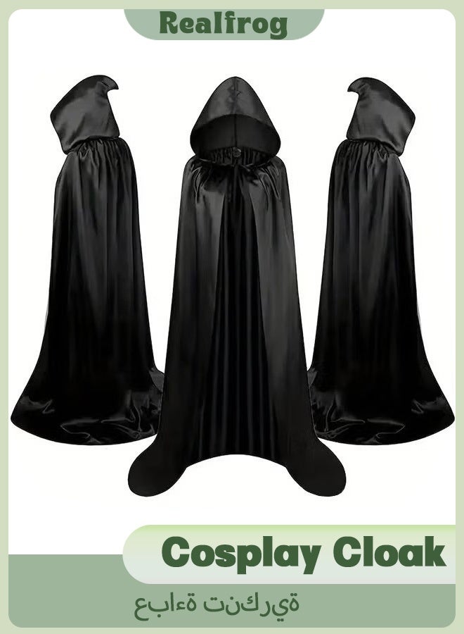 Realfrog Cloak with Hood,Full Length Robe,Cosplay Cloak,Medieval Cowl Hat,Cosplay Accessory,Cosplay Costumes Men Women Unisex Witch Cowl Hat Black,Role-playing Props,Role Play Costume Dress-Up - Image 1