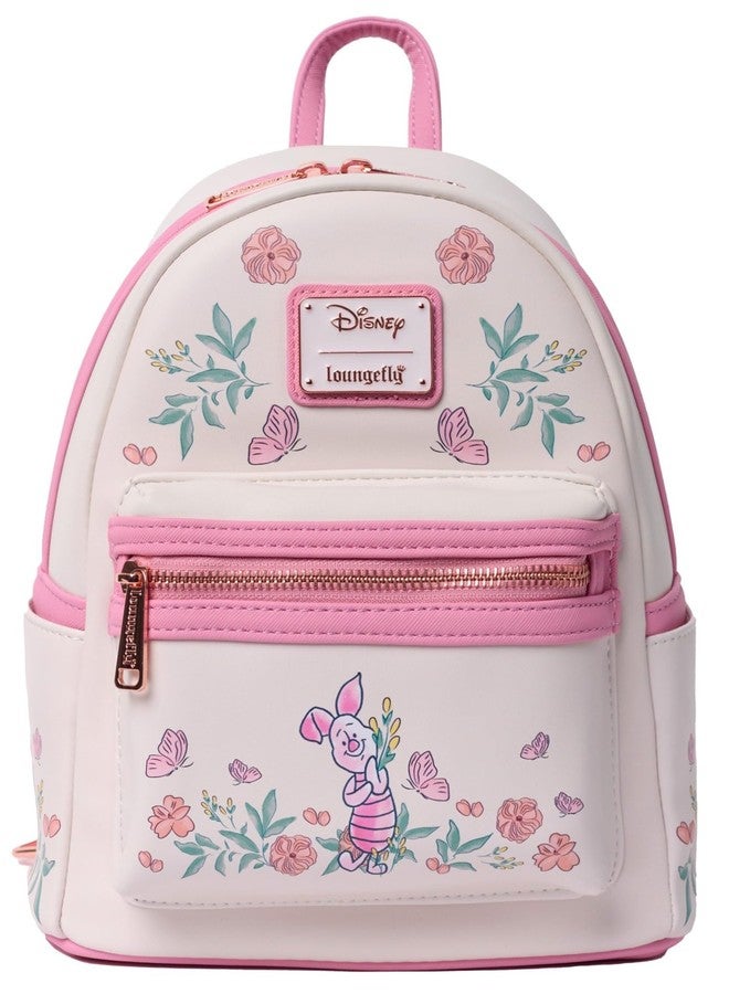 Loungefly Winnie the Pooh Eeyore Mini Backpack Handbag Floral Print Double Strap Shoulder Bag, Pink, Piglet, 9" x 10" x 4.5" - Image 1