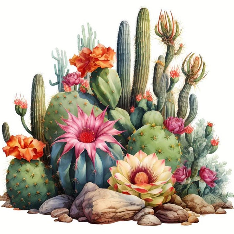 Cactus Diamond Art Painting Kits for Adults Plant Flower Round Full Drill Diamond Dots Paintings for Beginners 5D Paint with Diamonds Pictures Gem Art Painting Kits DIY Crafts Project 14x14inch