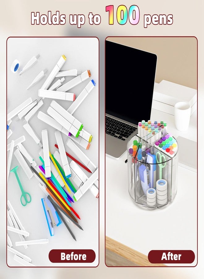 Absonic Pen Holder Pencil Organizer, 360 Rotating Crayon Organizer Small Marker Holder Caddy Art Supply Organizer, Kids Desk Organizer for Office Home School - Image 2