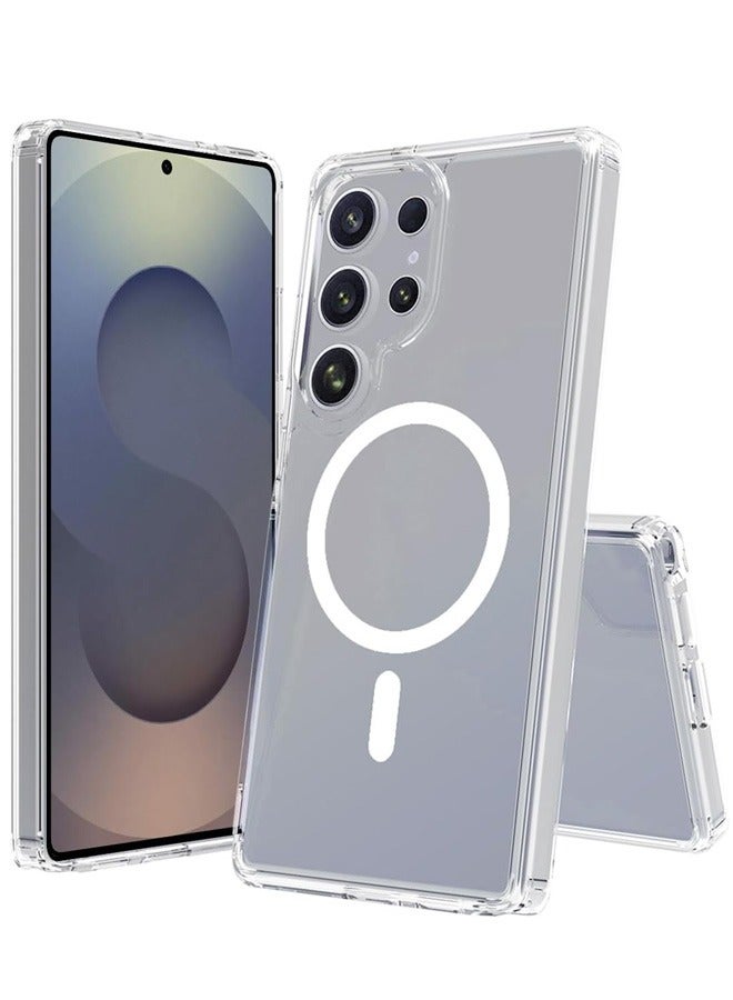 بشكل مختصر غطاء شفاف لجهاز Samsung Galaxy S25 Ultra 5G 2025، غطاء مغناطيسي متوافق مع MagSafe، غطاء خلفي صلب ونحيف مقاوم للصدمات، يدعم الشحن اللاسلكي - Image 1