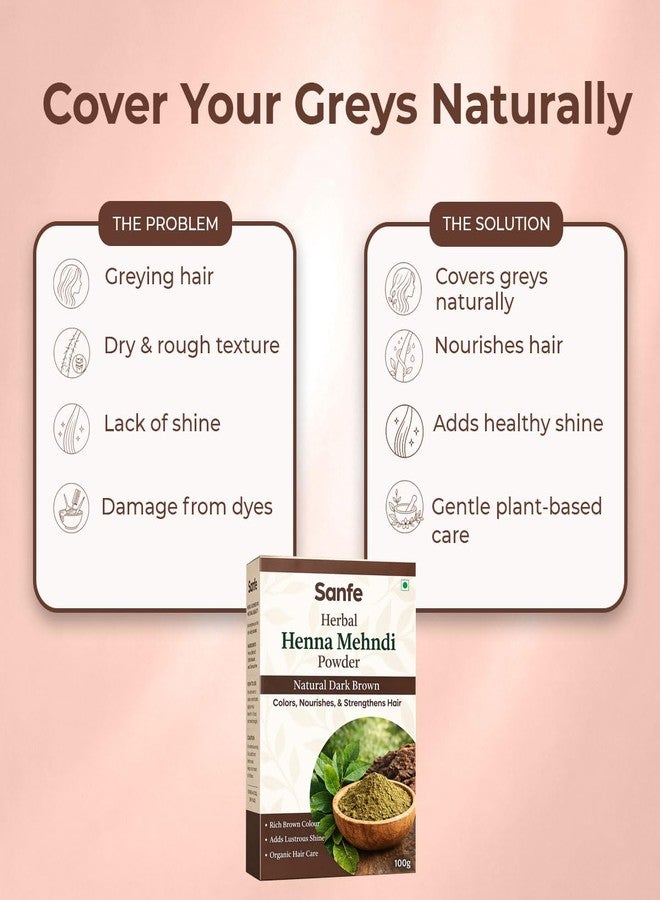 Sanfe Herbal Henna Mehendi Powder - 100 g | Plant-Based Hair Colour for Natural Brown Tone | Organic Powder for HairCare Use | Traditional Mehendi Format | Natural Dye Blend Option | Strengthens Hair - Image 2