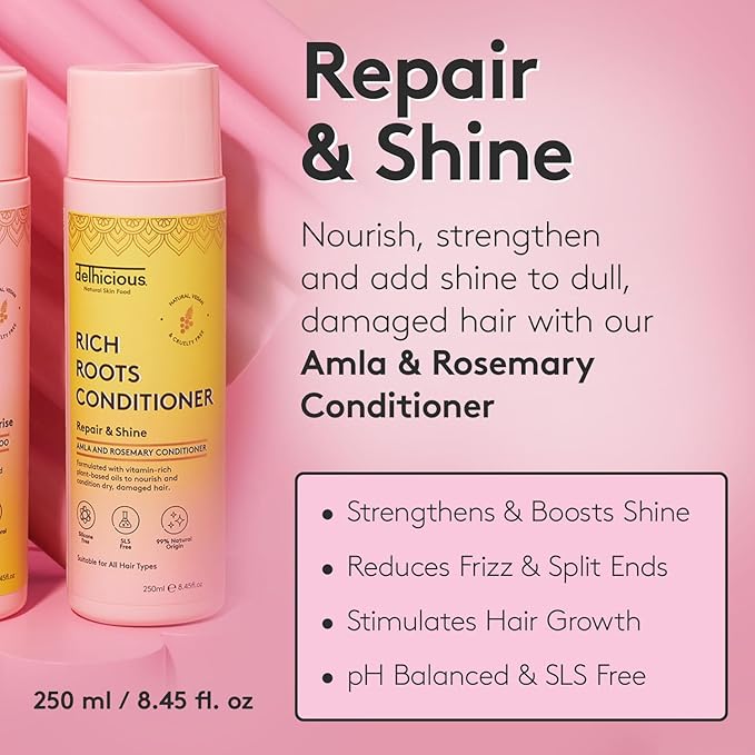 Delhicious Amla Oil Rosemary Oil Shampoo for Hair Growth Rich Roots Vegan Shampoo for Thinning Hair Damaged Hair Dry Scalp Treatment with Argan Oil Natural Ayurveda Hair Treatment 250ml - Image 2