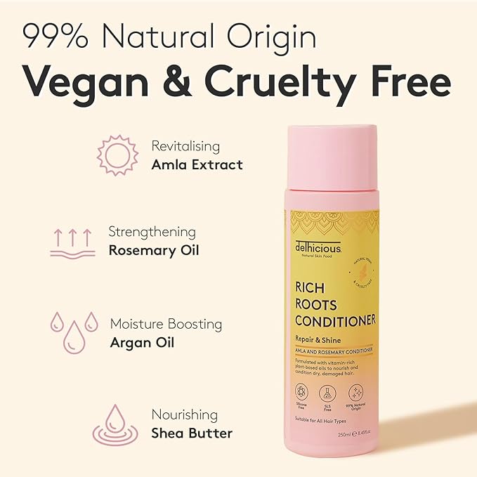 Delhicious Amla Oil Rosemary Oil Shampoo for Hair Growth Rich Roots Vegan Shampoo for Thinning Hair Damaged Hair Dry Scalp Treatment with Argan Oil Natural Ayurveda Hair Treatment 250ml - Image 3