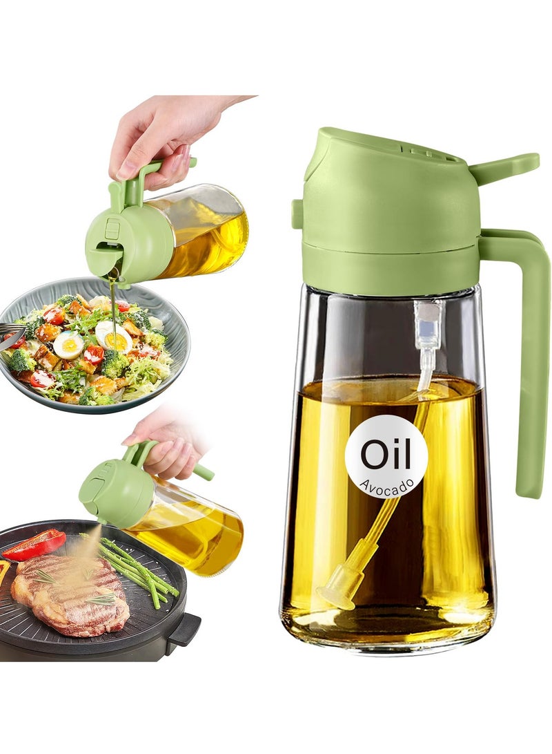 16oz/470ml Oil Sprayer for Cooking with Stickers, Food-grade Premium 2 in 1 Olive Oil Dispenser Bottle for Kitchen Gadgets, Air Fryer, Salad, Frying, BBQ (Green) - Image 1