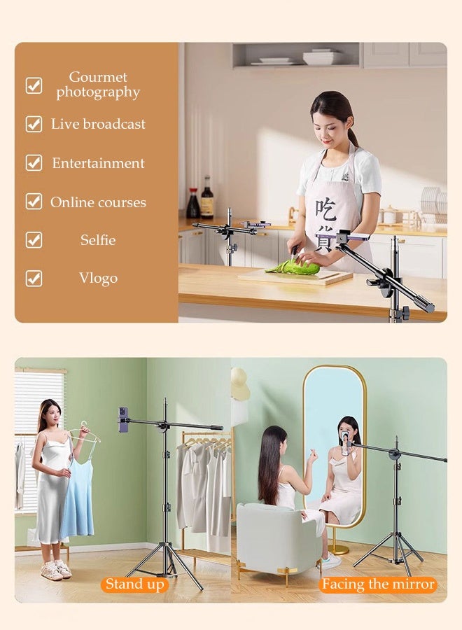 DUNISO Multi Functional Mobile Phone Tripod with Remote Extendable Portable High Strength Legs and Extendable Tube Tripod Stand Dual Machine Position Swivel Pan Head Professional Aluminum Lightweight Extendable Phone Tripod  - Image 5