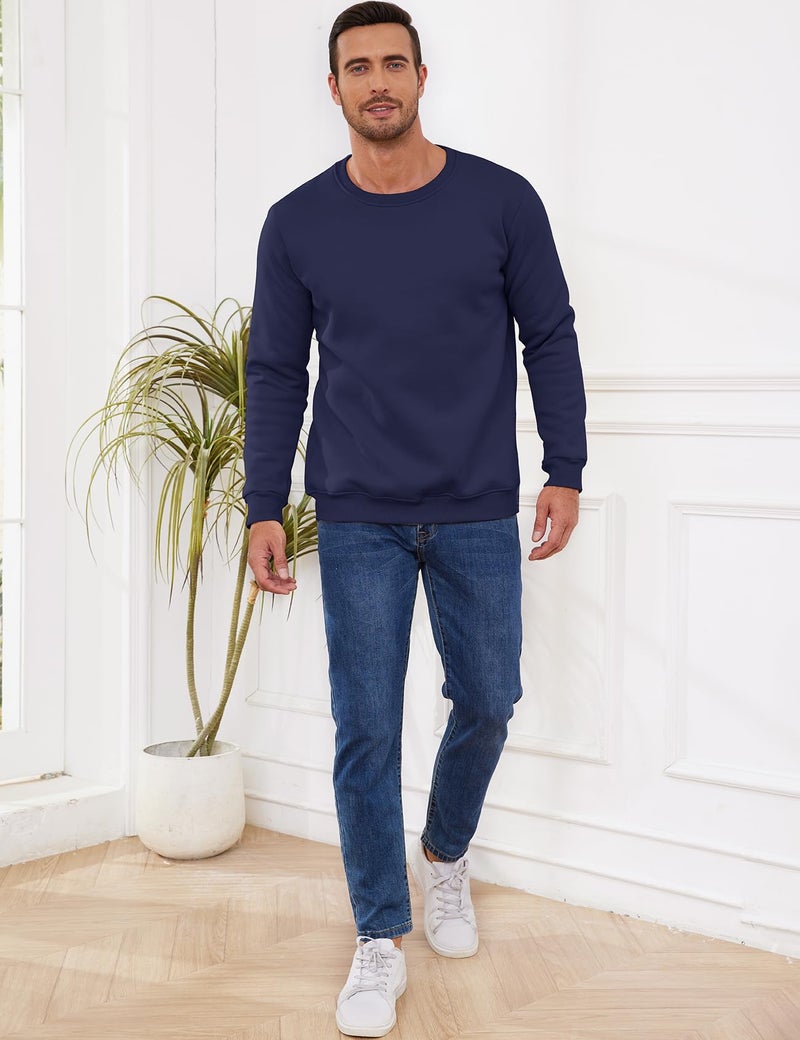 Gihuo Men's Crewneck Sweatshirt Winter Warm Sherpa Lined Pullover Fleece Top Heavyweight Loungewear Sweatshirt (Navy, Medium) - Image 5